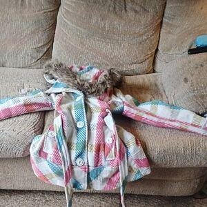 Deb Multicolor Plaid Kids' Coat with Faux Fur